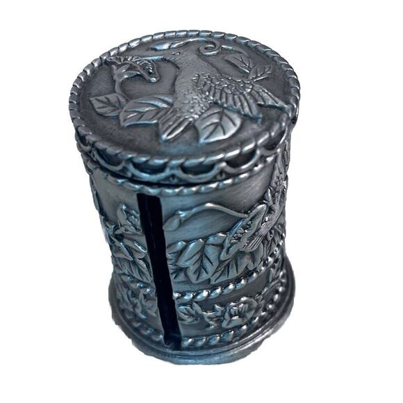 Other - Vintage Pewter Hummingbird Embossed Postage Stamp Roll Holder Dispenser 2"